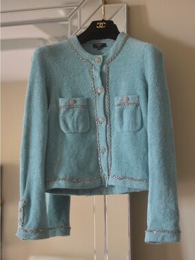 Chanel 2021 spring terry cloth jacket with chain detail size 34